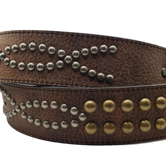 Ariat Brown Pebbled Leather Belt Gold & Silver Studded 30/75 Western Unisex - Picture 3 of 13